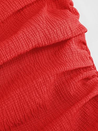 Red Women's Summer Cocktail Dress - Tube Ruched Ruffle Mini Dress | Strapless, Country Concert, Western Cowgirl Outfits